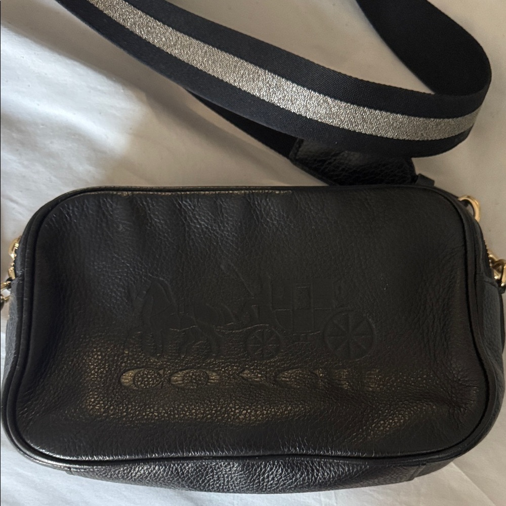 Coach Black Leather Crossbody with Silver Accent
